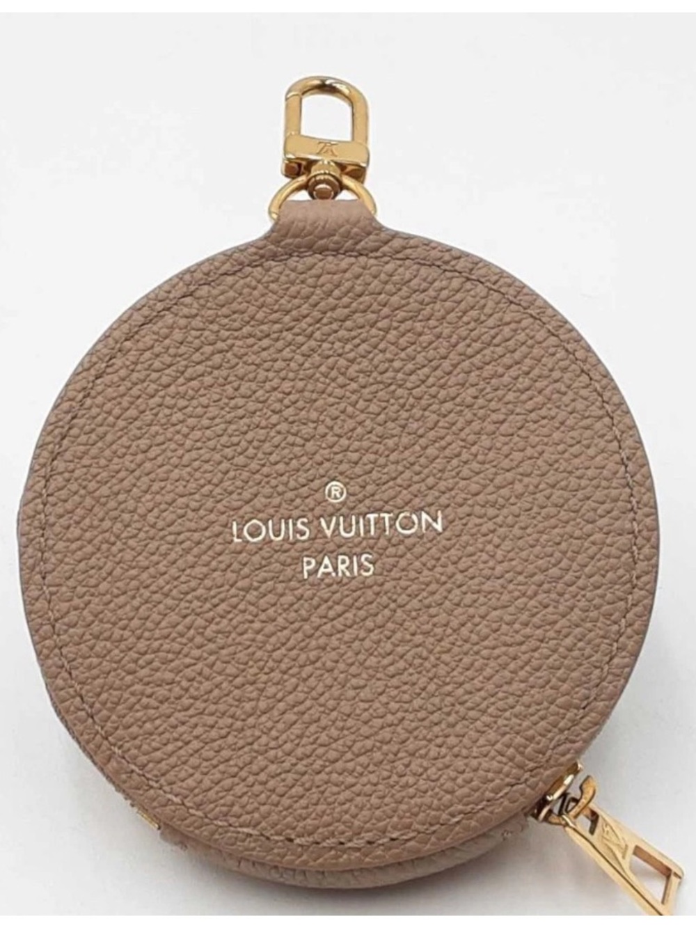 LOUIS VUITTON Taupe Round Leather Coin Case with Gold Hardware